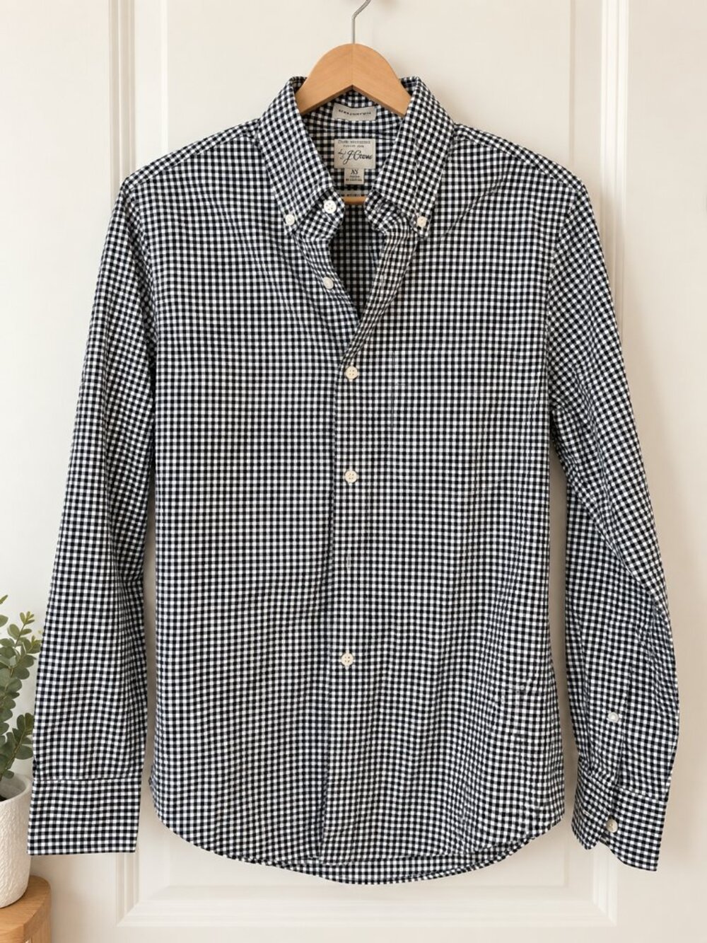 J.Crew Men’s Slim Untucked Gingham Button Down Shirt Black White XS BG418 NWOT